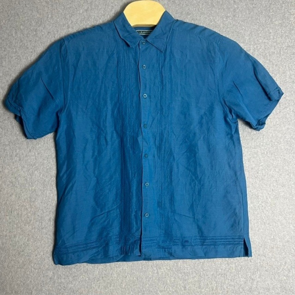Cubavera Men's Blue‎ Button Down Short Sleeve Shirt Size Large